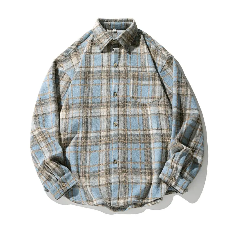 Men Red Plaid Long Sleeve Shirt Q - Image 3