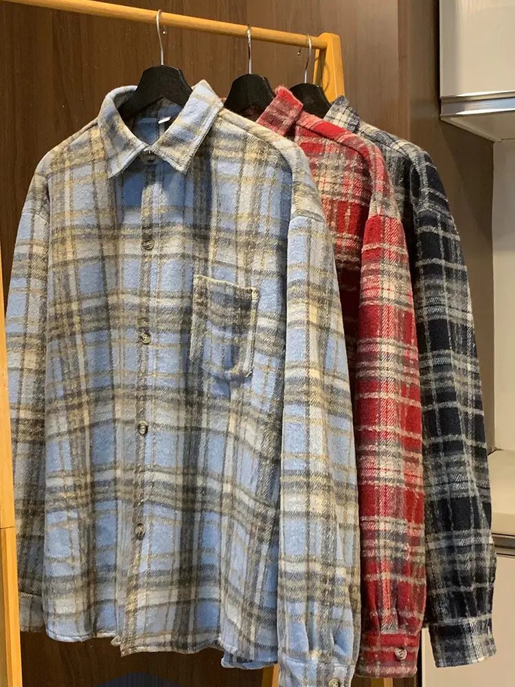 Hanlu Plaid Shirt Blue Brown Unisex Spring Loose Fit - Image 6