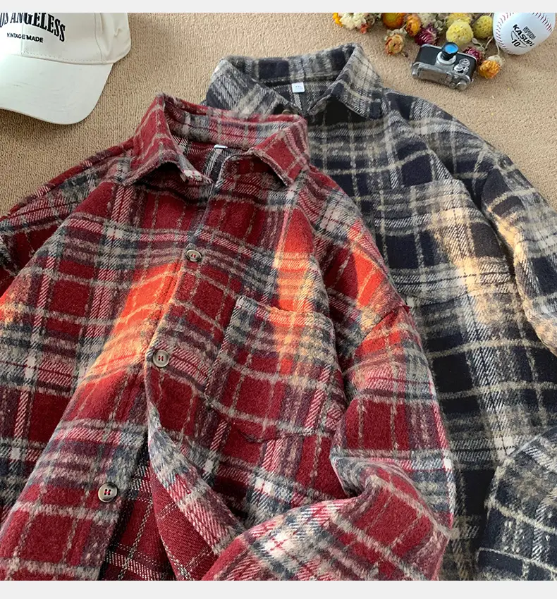 Hanlu Plaid Shirt Blue Brown Unisex Spring Loose Fit — feature 14