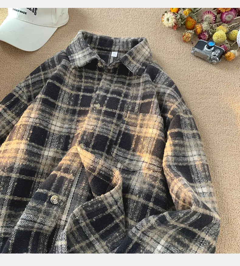 Hanlu Plaid Shirt Blue Brown Unisex Spring Loose Fit — feature 15