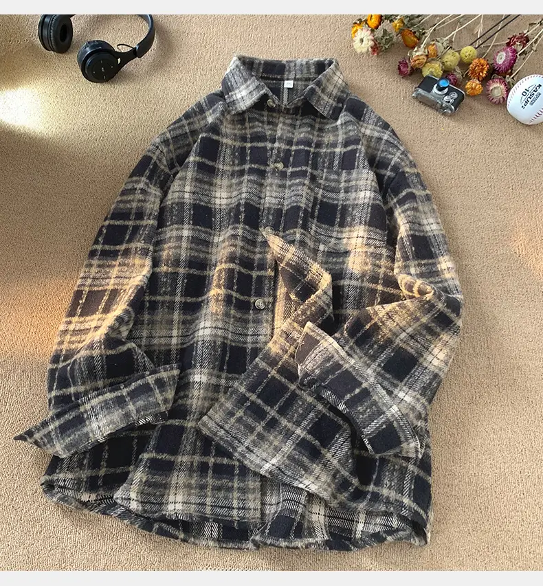 Hanlu Plaid Shirt Blue Brown Unisex Spring Loose Fit — feature 16