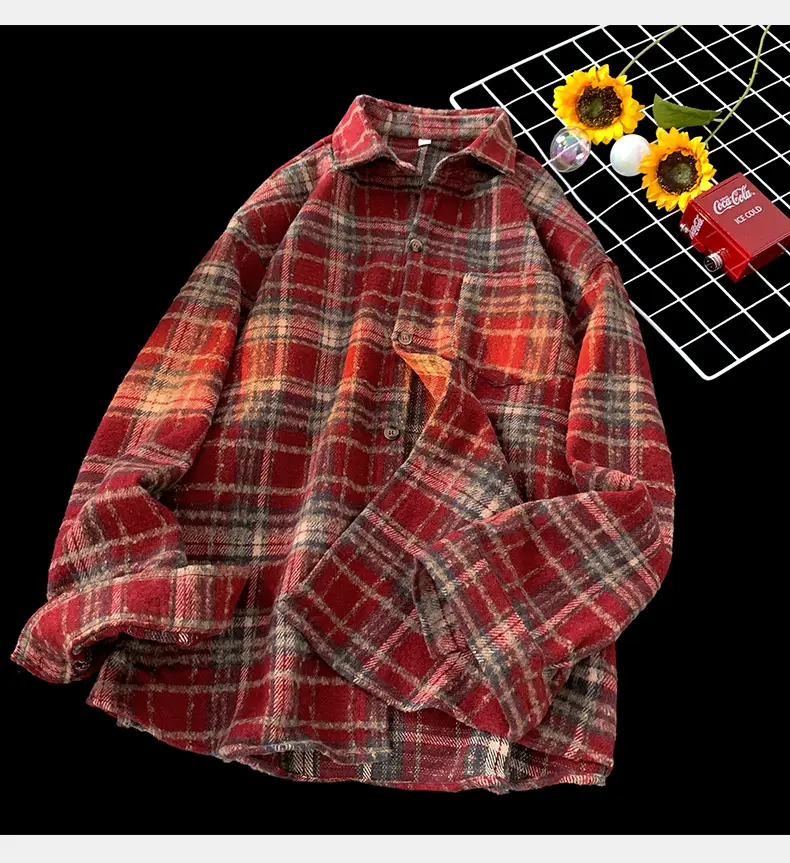 Hanlu Plaid Shirt Blue Brown Unisex Spring Loose Fit — feature 18