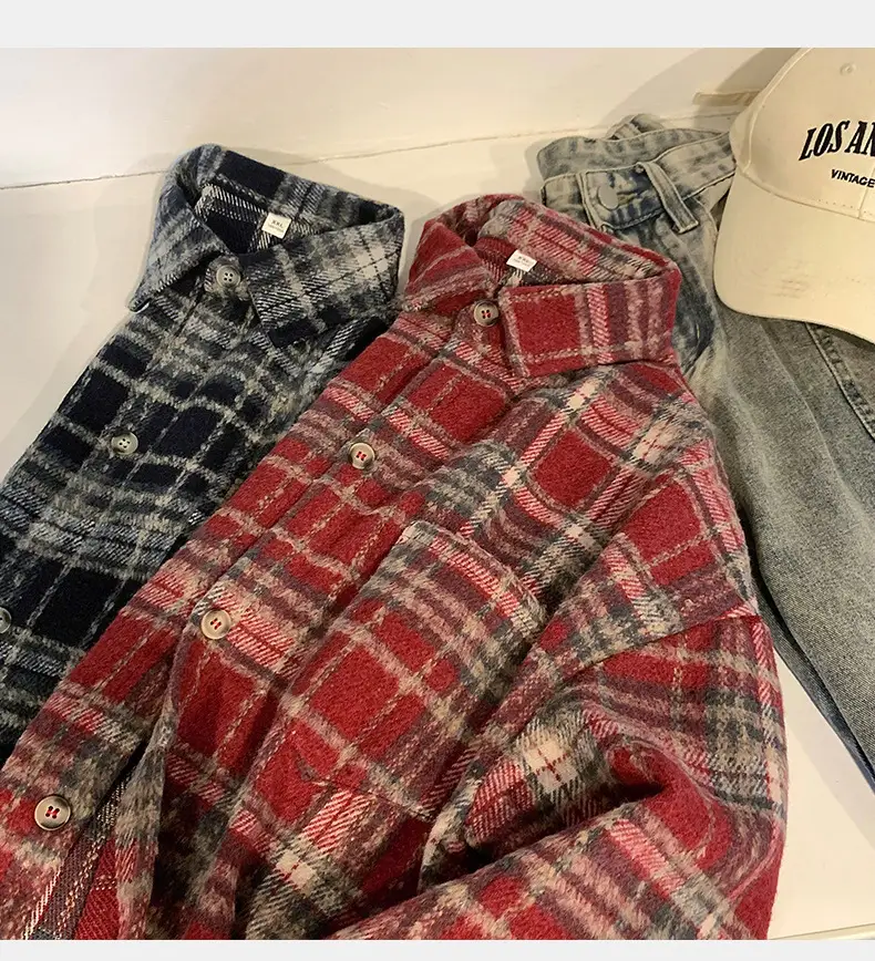 Hanlu Plaid Shirt Blue Brown Unisex Spring Loose Fit — feature 6