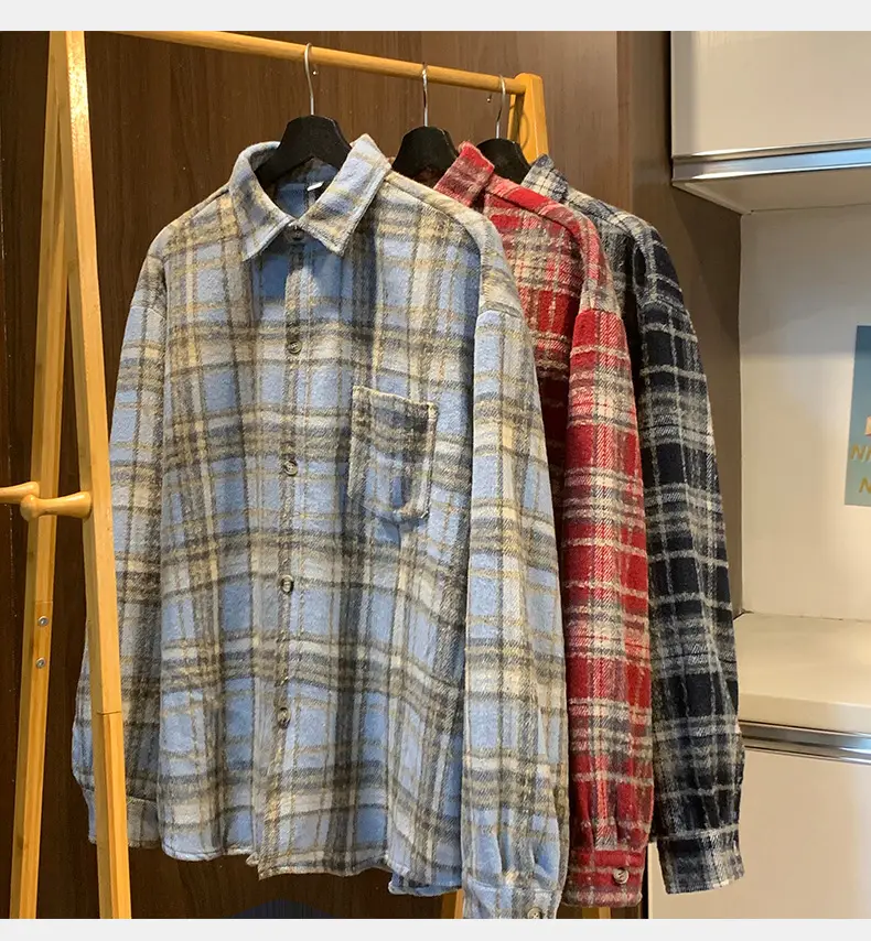 Hanlu Plaid Shirt Blue Brown Unisex Spring Loose Fit — feature 7