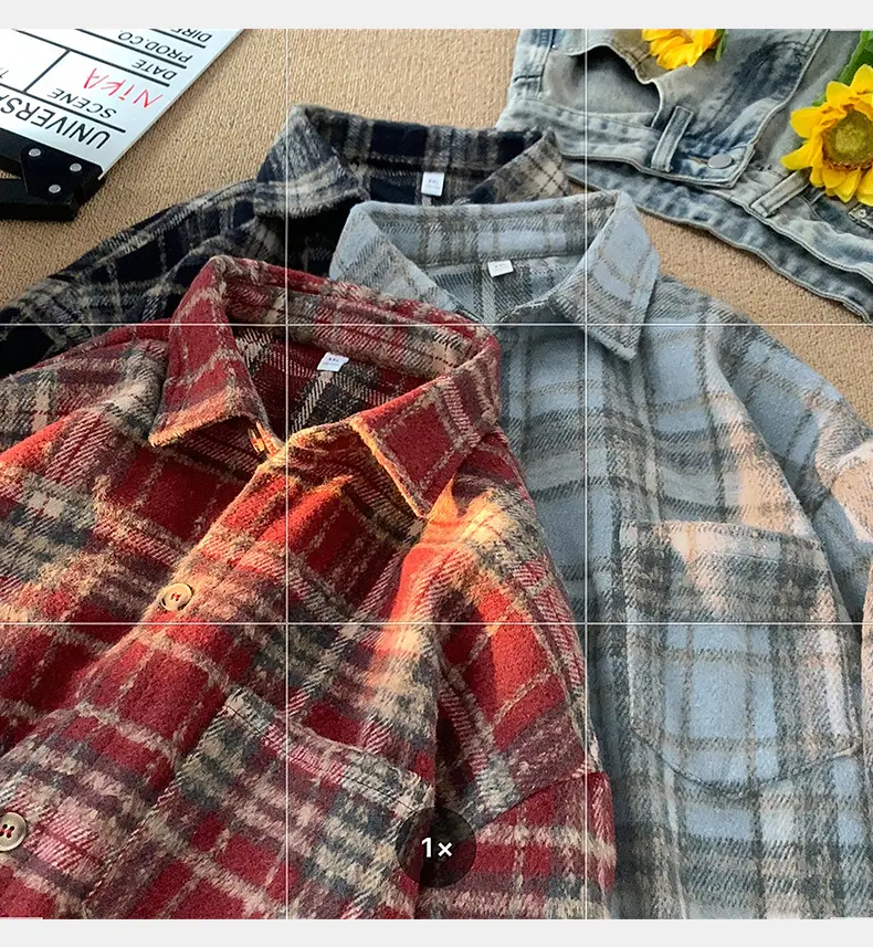 Hanlu Plaid Shirt Blue Brown Unisex Spring Loose Fit — feature 8