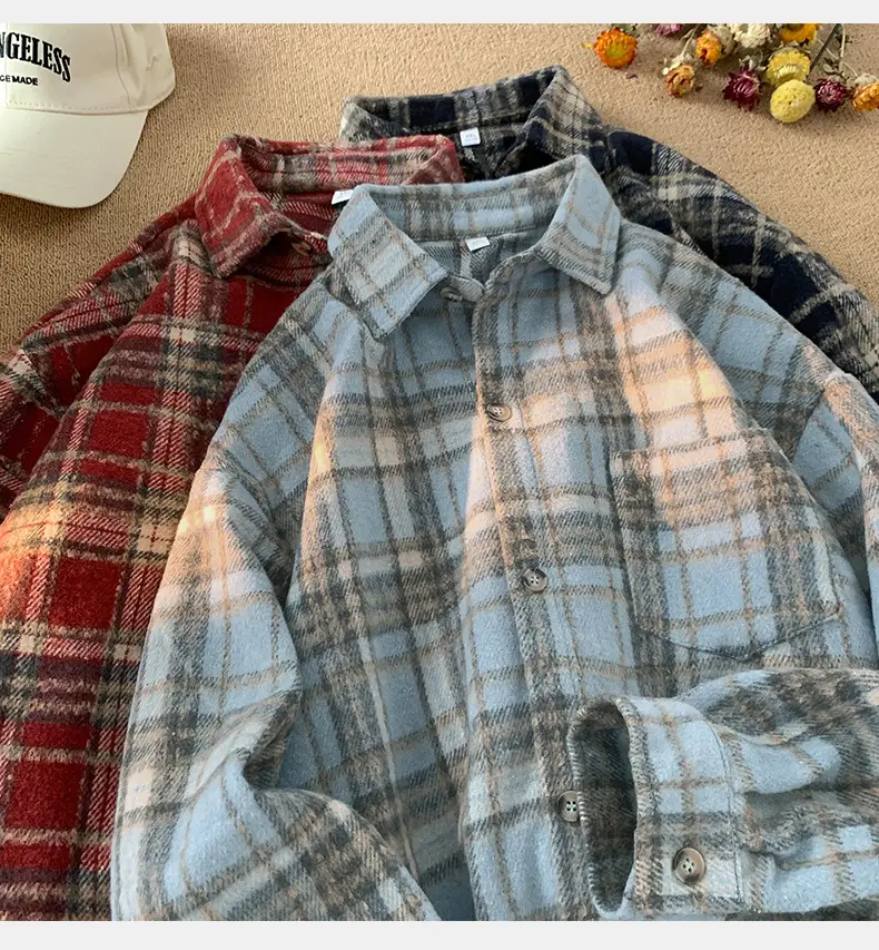Hanlu Plaid Shirt Blue Brown Unisex Spring Loose Fit — feature 9