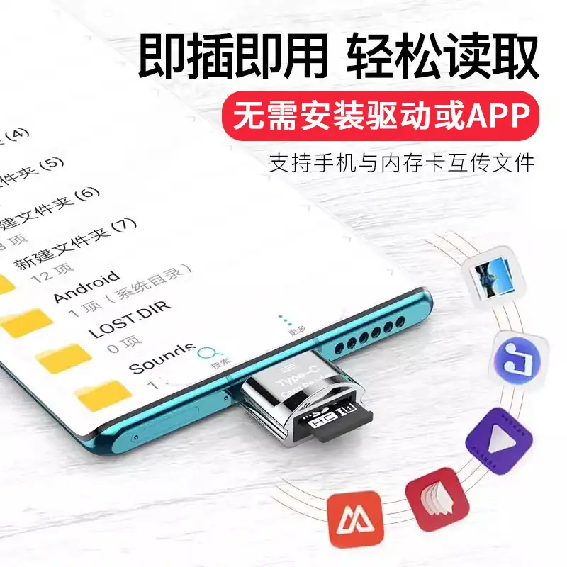 Type-C USB 2.0 Micro USB Keychain Reader Blue - Image 18