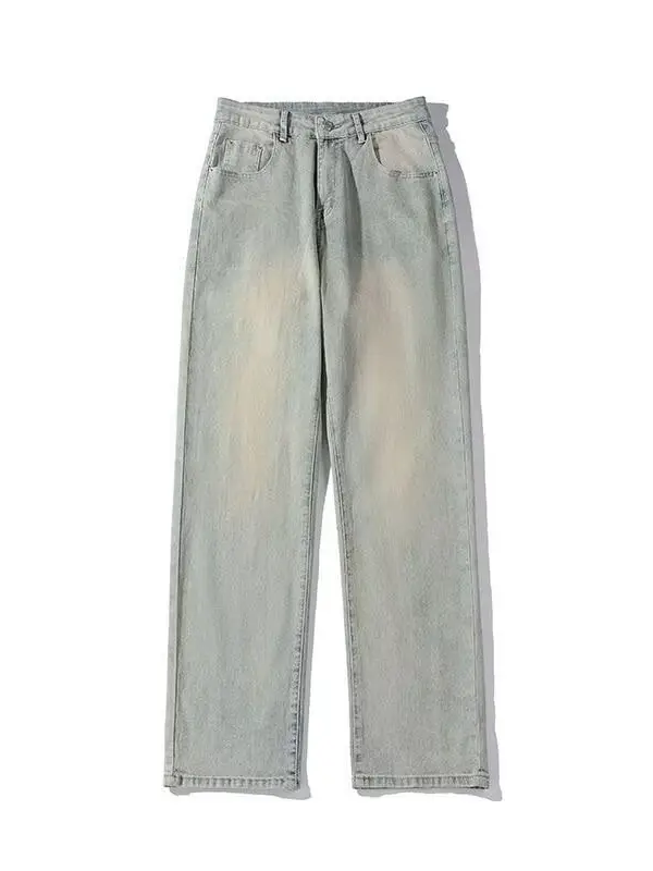 Men's Yellow Mud Washed Loose Wide-leg Pants - Image 6