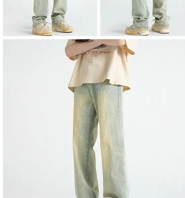 Men's Yellow Mud Washed Loose Wide-leg Pants — feature 4