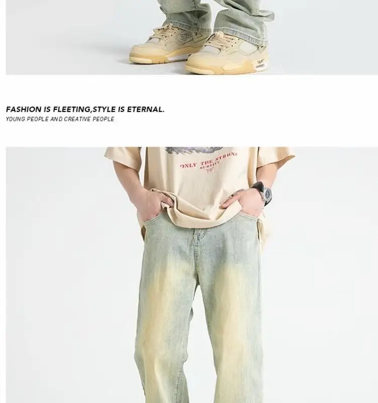 Men's Yellow Mud Washed Loose Wide-leg Pants — feature 5