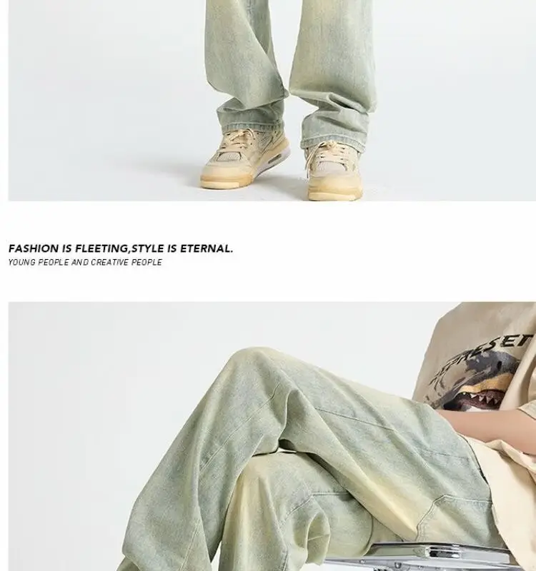 Men's Yellow Mud Washed Loose Wide-leg Pants — feature 6