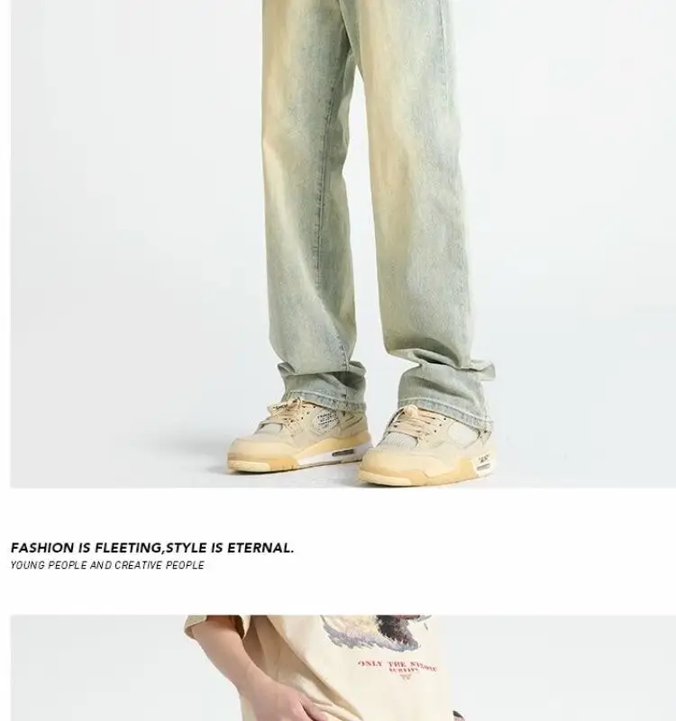 Men's Yellow Mud Washed Loose Wide-leg Pants — feature 8