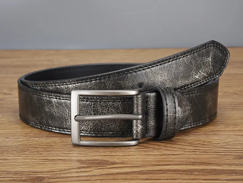 Men's Brown Croc Leather Belt with Silver Buckle 2026 — feature 4