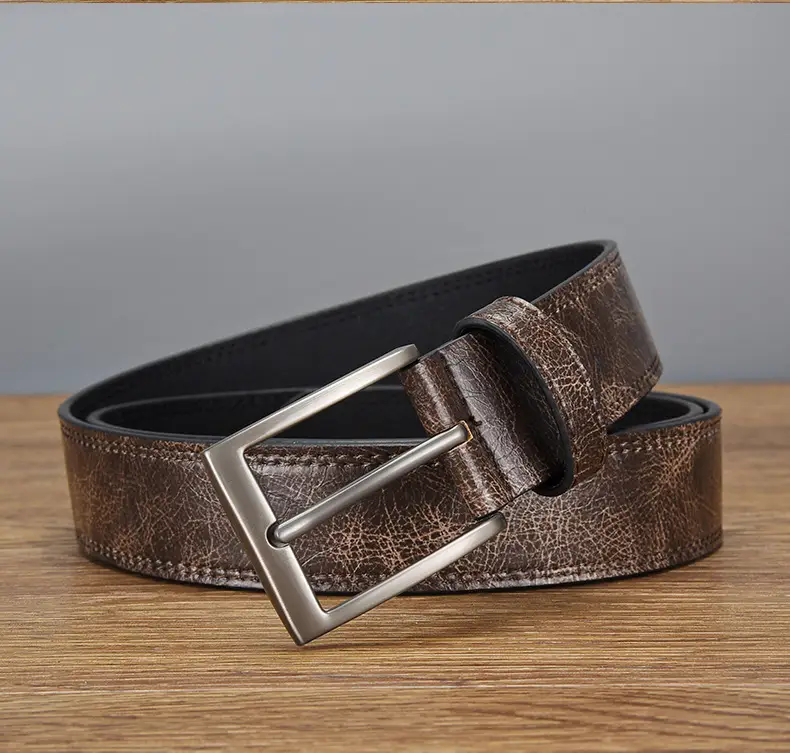 Men's Brown Croc Leather Belt with Silver Buckle 2026 — feature 6