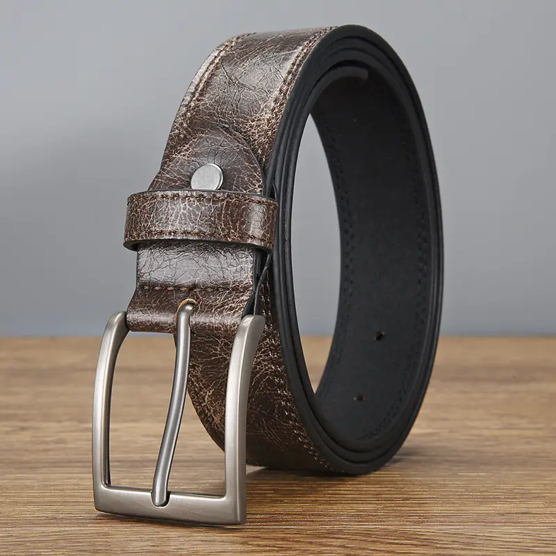 Men's Brown Croc Leather Belt with Silver Buckle 2026 - Image 3