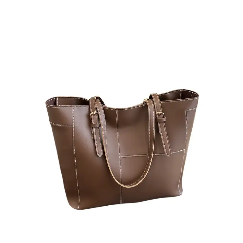 Women's Large Capacity Brown Leather Tote Bag - Image 9