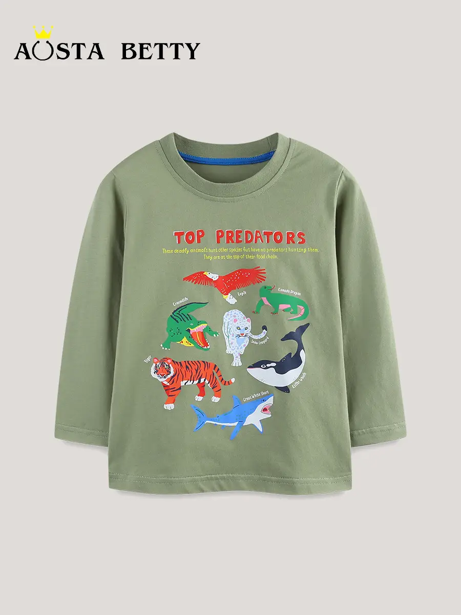 Boy's Long Sleeve T-Shirt Green Cartoon Print
