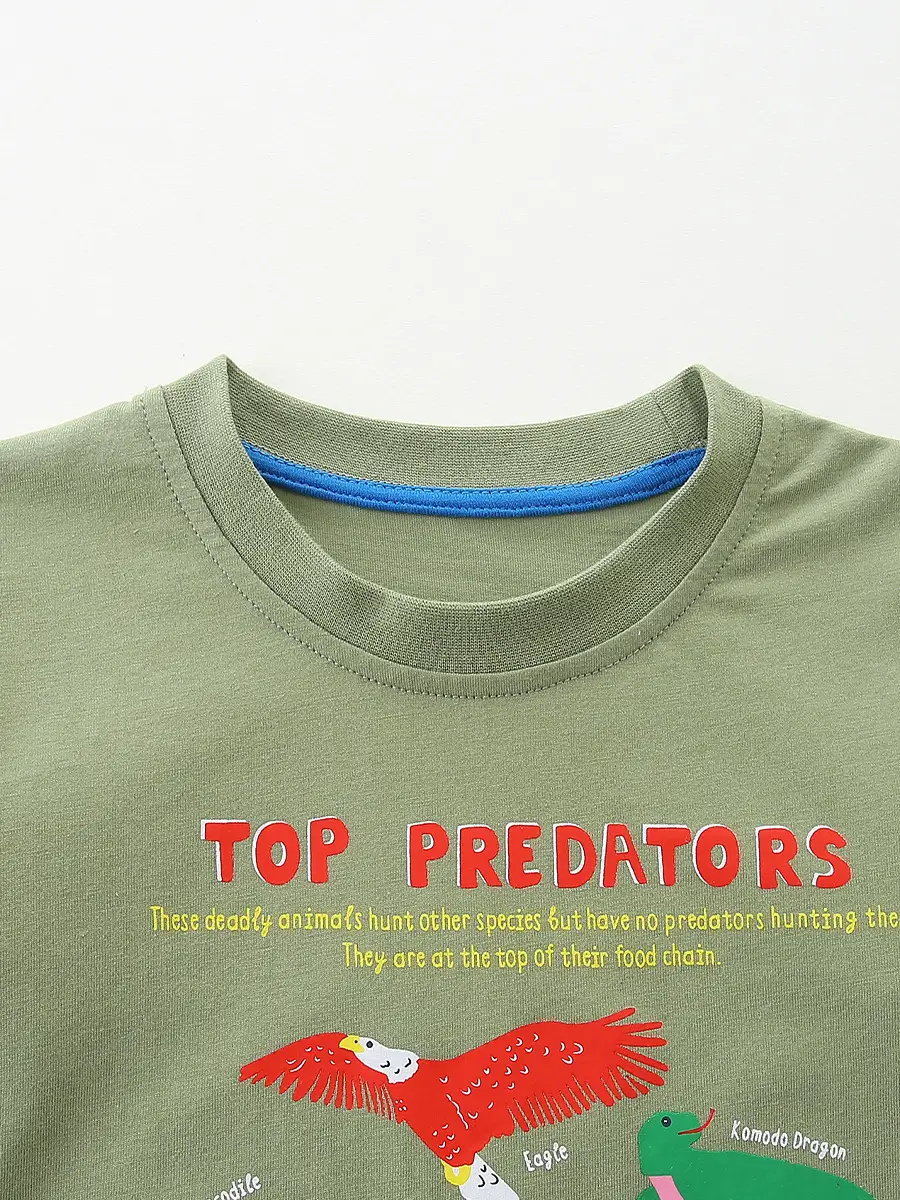 Boy's Long Sleeve T-Shirt Green Cartoon Print