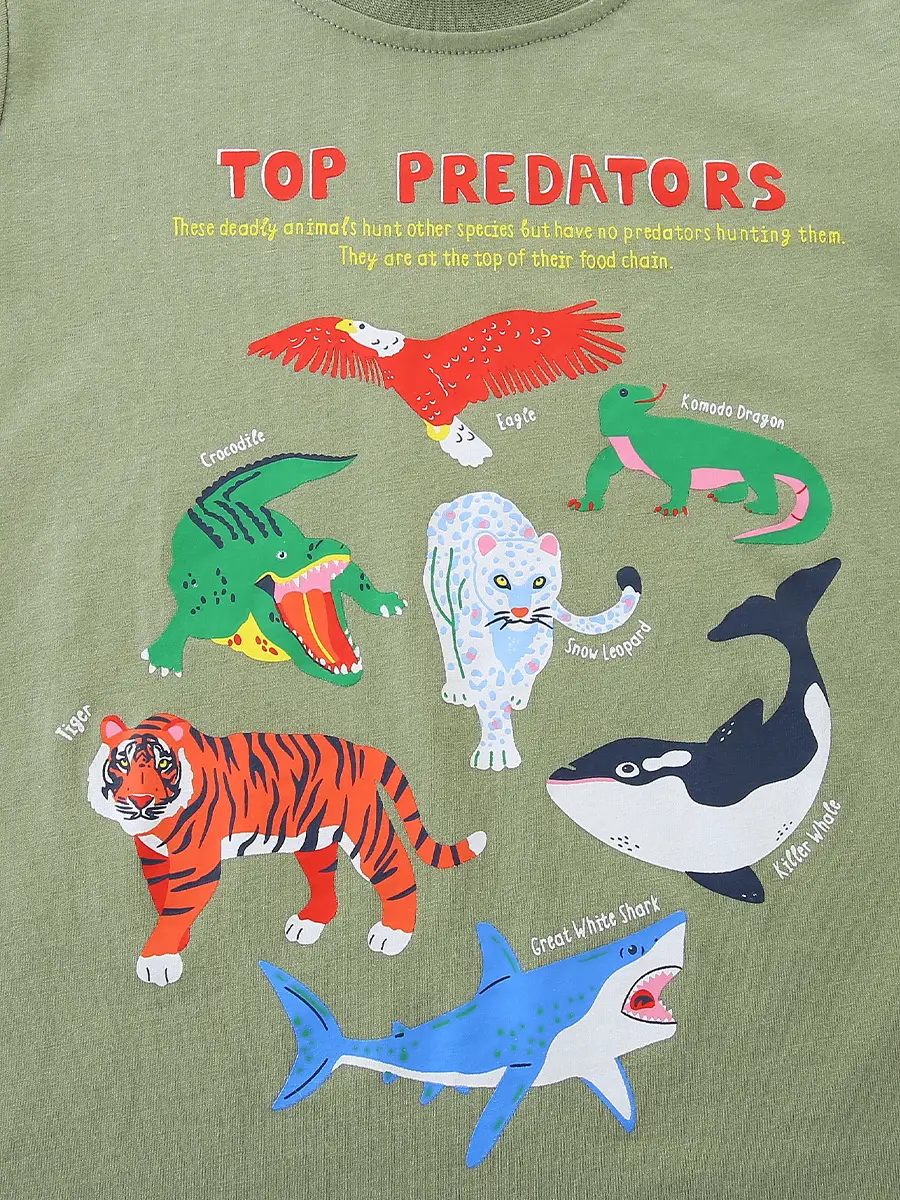 Boy's Long Sleeve T-Shirt Green Cartoon Print