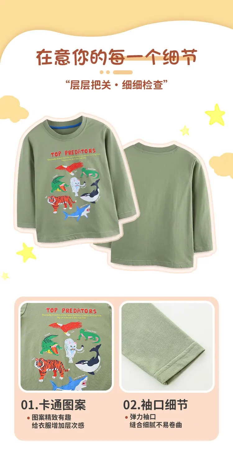 Boy's Long Sleeve T-Shirt Green Cartoon Print — feature 36