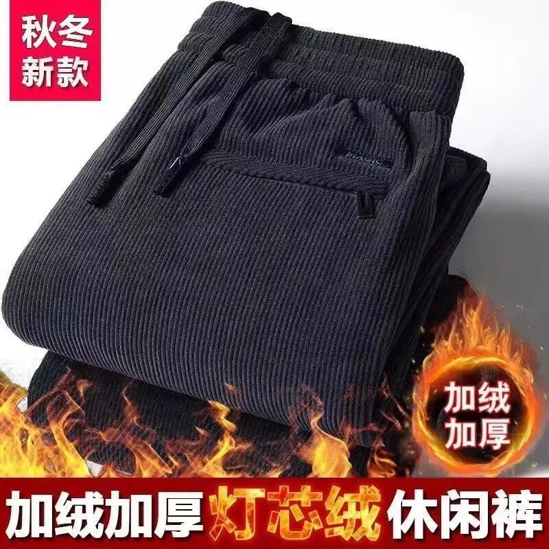 Men's Dark Blue Corduroy Pants Thick Fleece Lined Winter Casual - Image 22