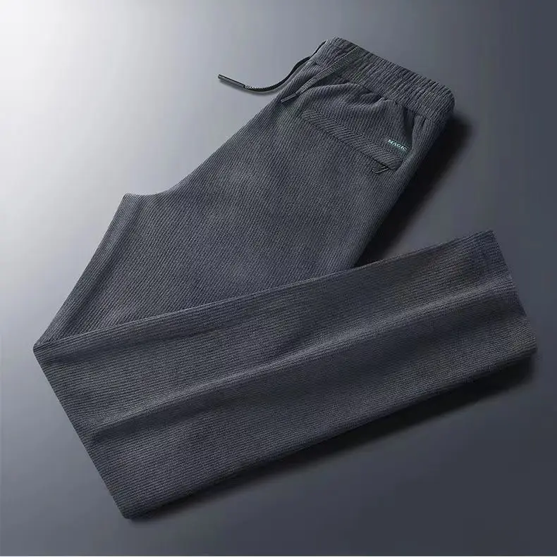 Men's Dark Blue Corduroy Pants Thick Fleece Lined Winter Casual — feature 8