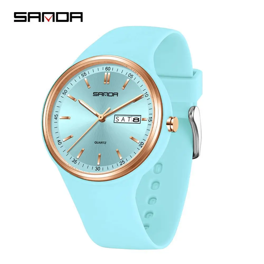 Sanda White Quartz Watch with Double Calendar & Waterproof - Image 4