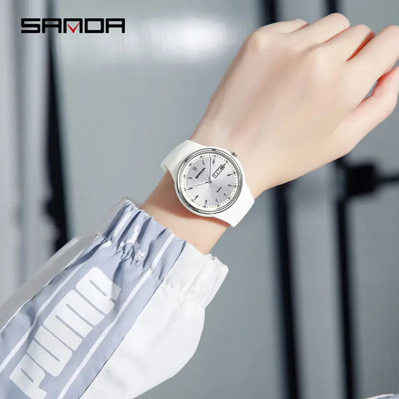 Sanda Quartz Watch Black Silicone Strap Waterproof Unisex - Image 11