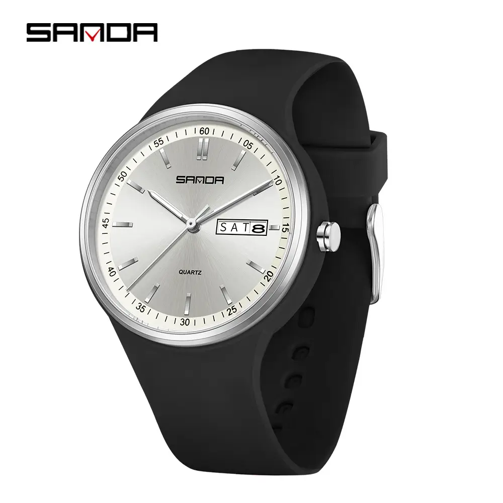 Sanda Quartz Watch Black Silicone Strap Waterproof Unisex - Image 13