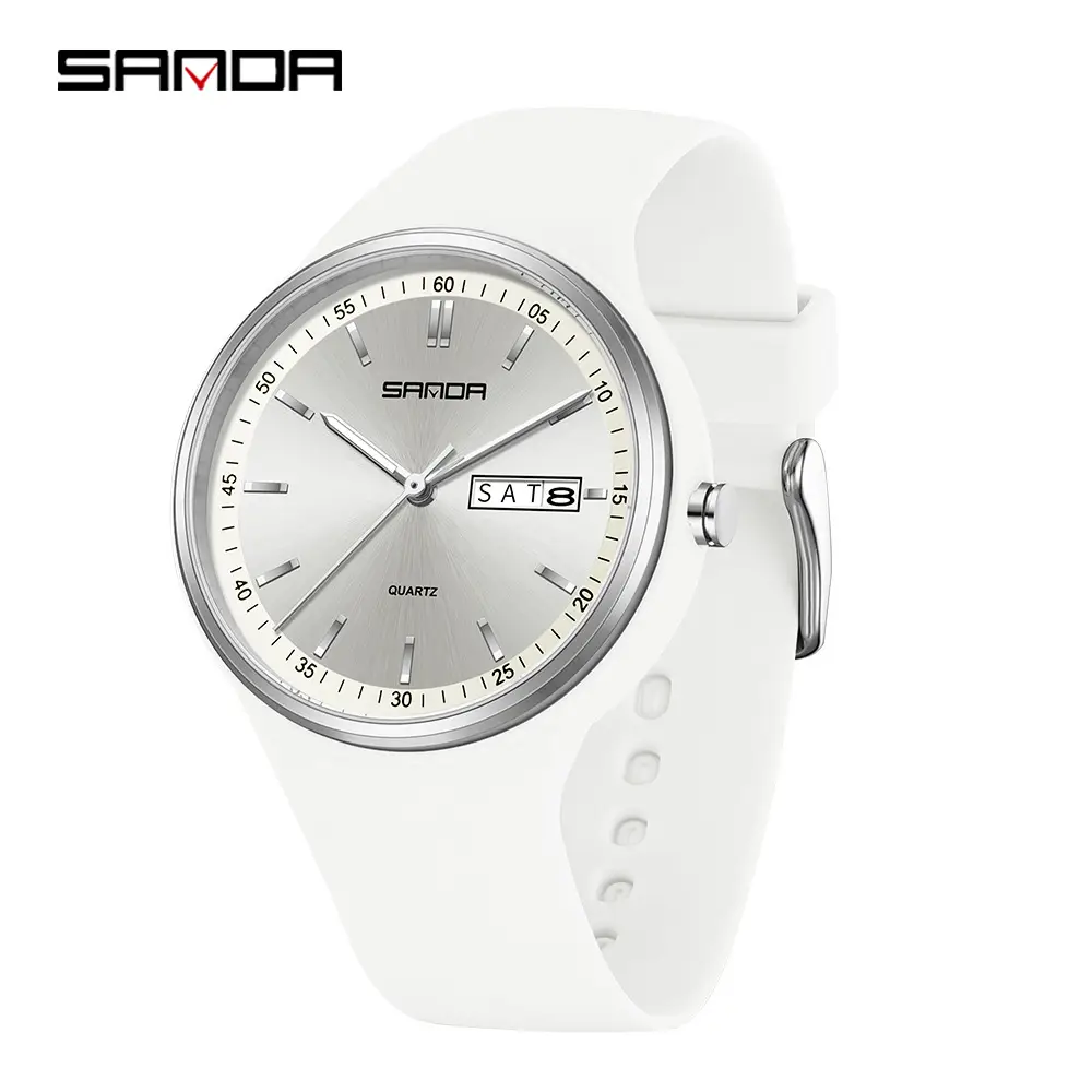 Sanda Quartz Watch Black Silicone Strap Waterproof Unisex - Image 2