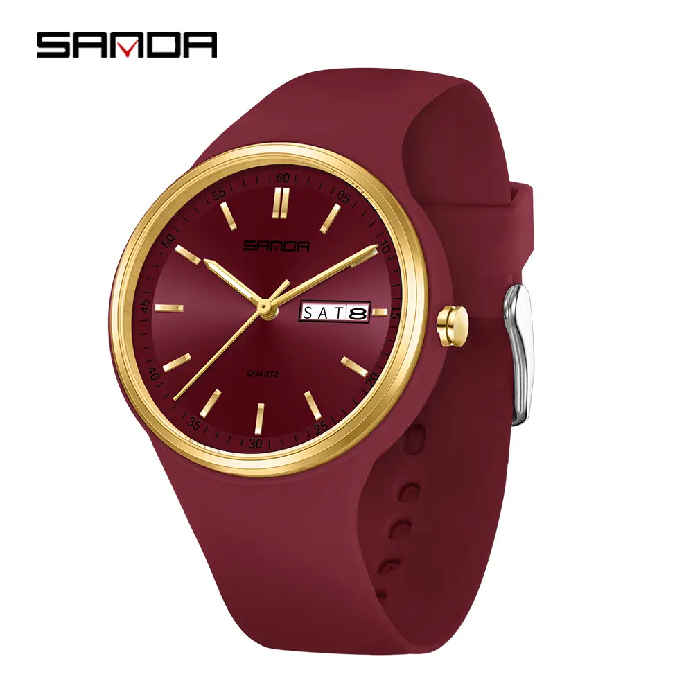 Sanda Quartz Watch Black Silicone Strap Waterproof Unisex - Image 5