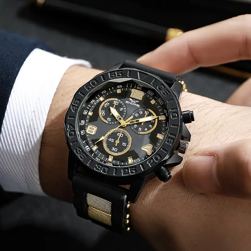 Men's Black Chronograph Watch with Rose Gold Strap - Image 6