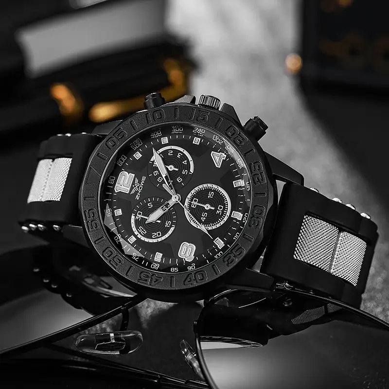 Men's Black Chronograph Watch with Rose Gold Strap — feature 4