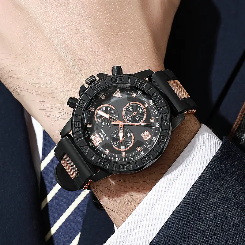 Men's Black Chronograph Watch with Rose Gold Strap — feature 5