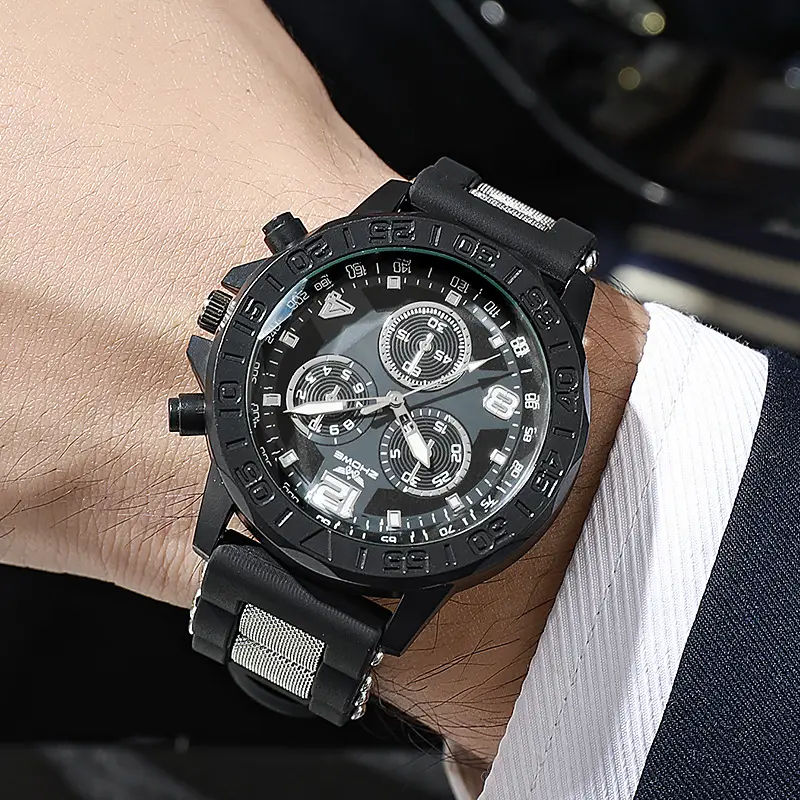 Men's Black Chronograph Watch with Rose Gold Strap — feature 7