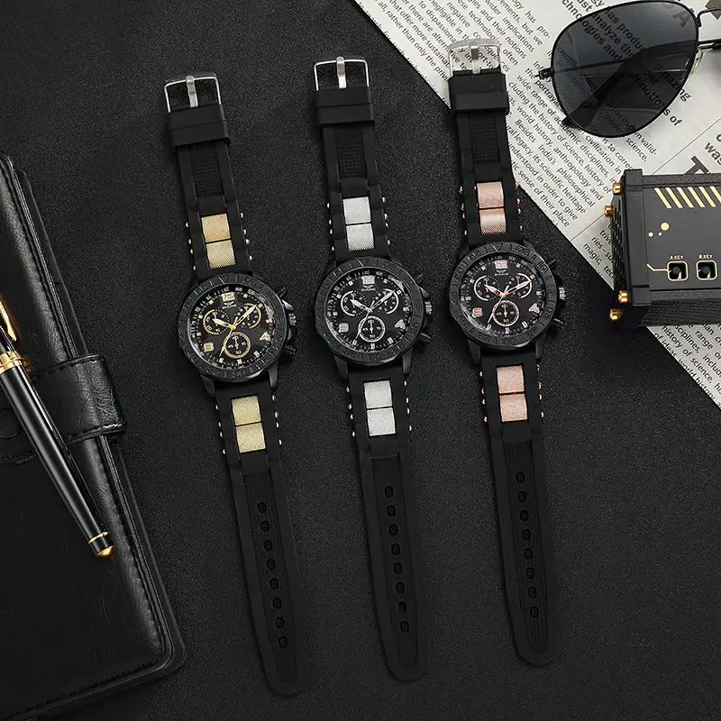 Men's Black Chronograph Watch with Rose Gold Strap — feature 8