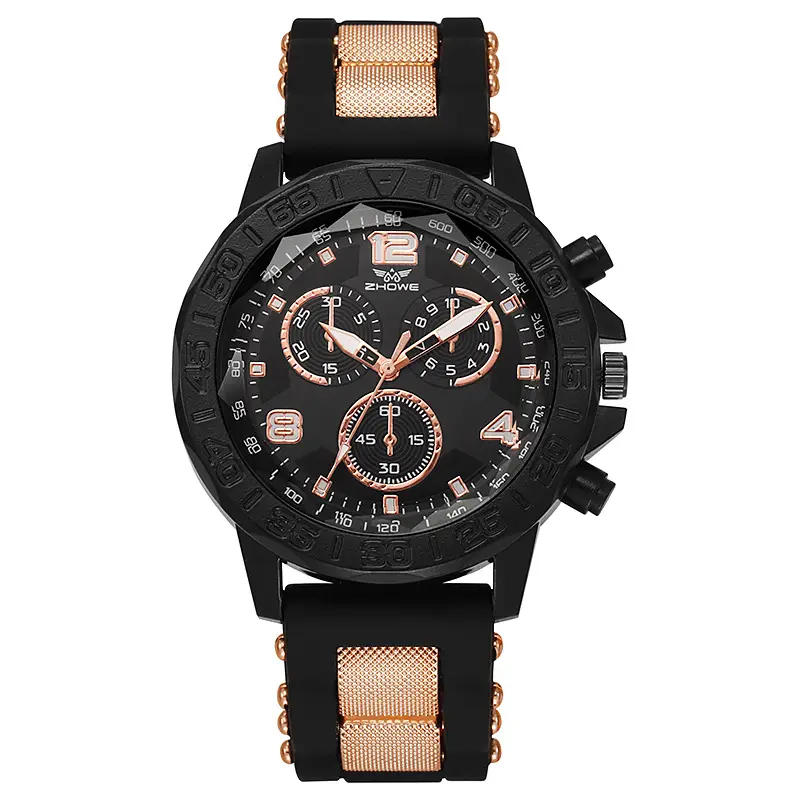 Men's Black Chronograph Watch with Rose Gold Strap — feature 9
