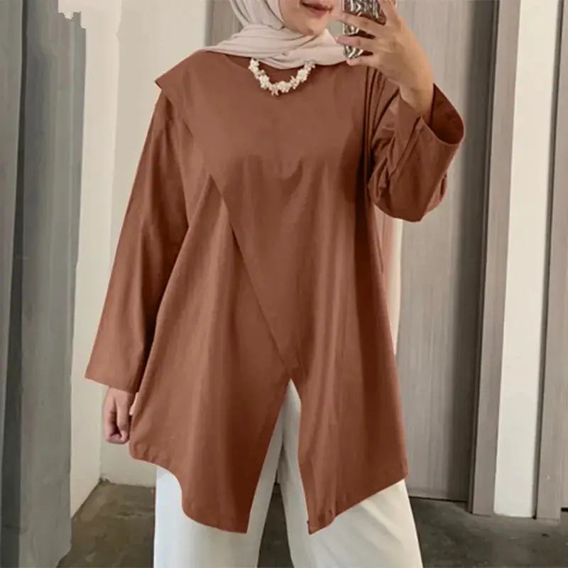 Muslim Ethnic Long Sleeve Tunic Brown Cross Border - Image 2