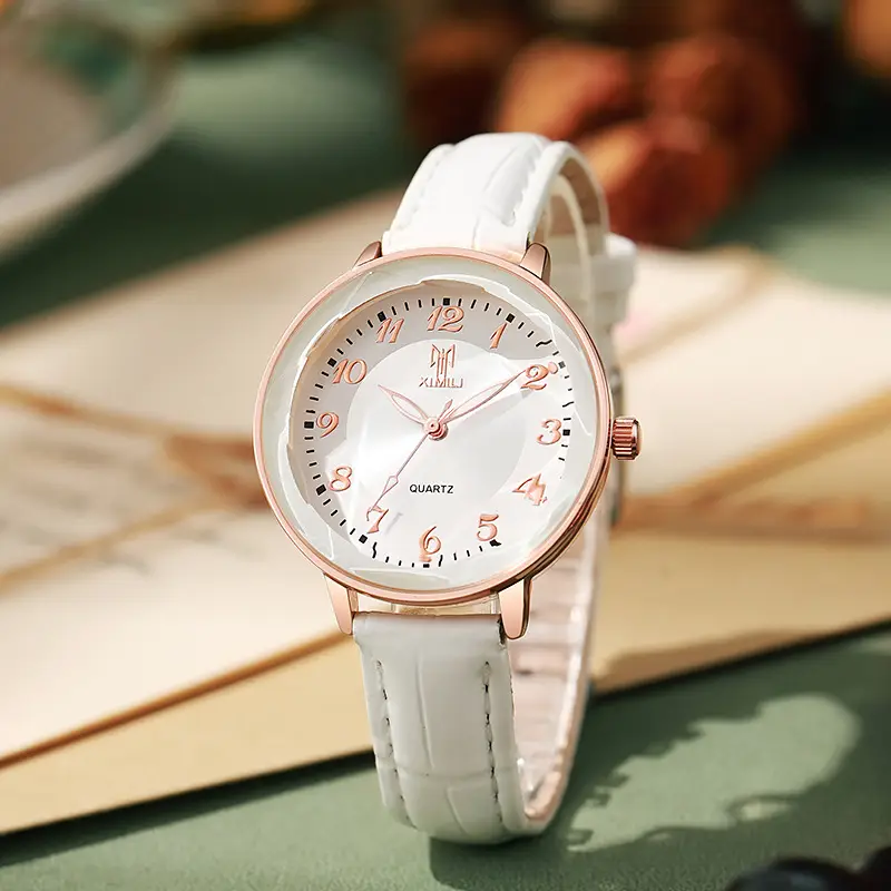 Women's Rose Gold Digital Quartz Watch with White Strap — feature 6