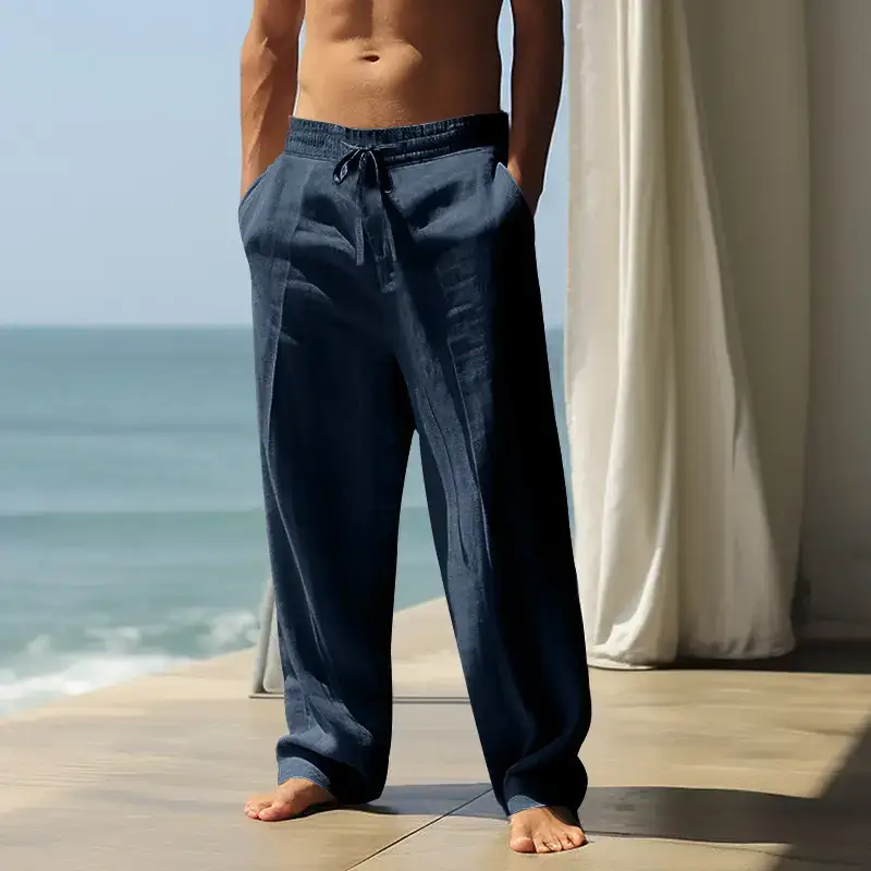 Men's White Hip-hop Casual Trousers Cotton Linen Loose Fit - Image 11