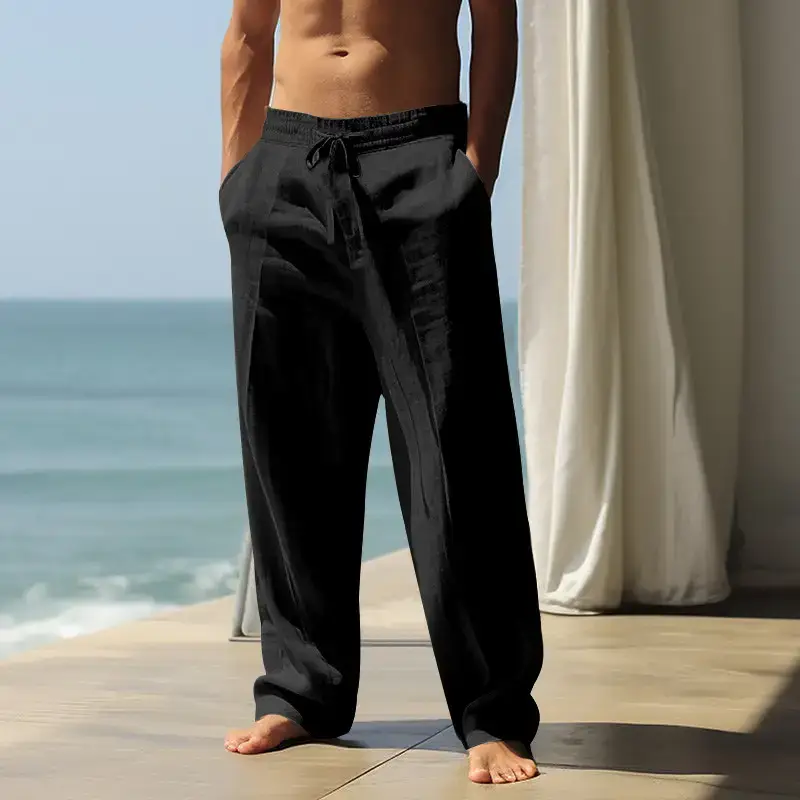 Men's White Hip-hop Casual Trousers Cotton Linen Loose Fit — feature 34