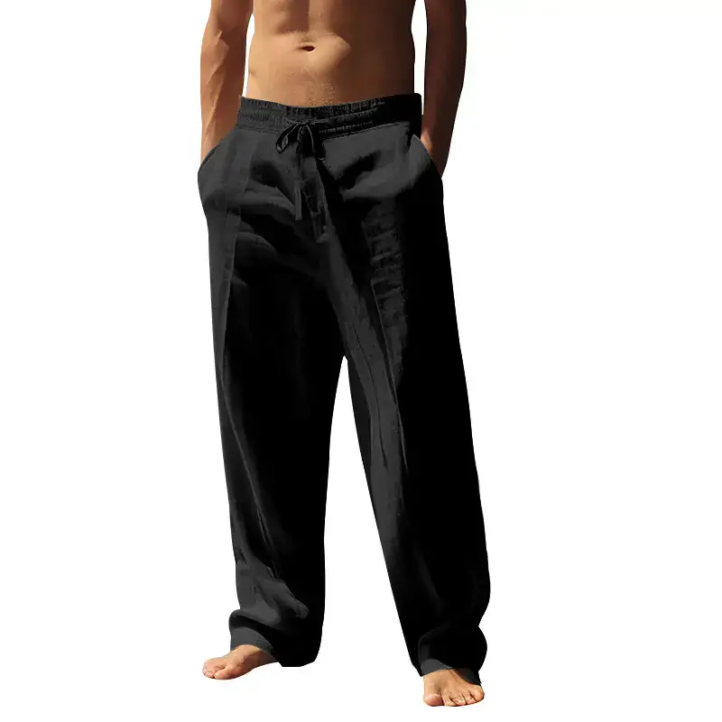 Men's White Hip-hop Casual Trousers Cotton Linen Loose Fit — feature 35