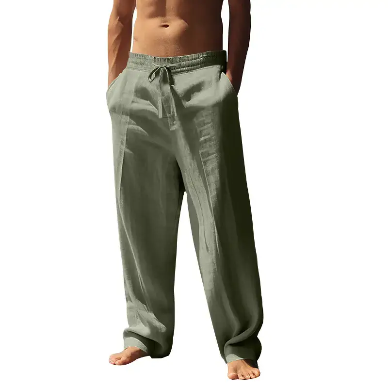 Men's White Hip-hop Casual Trousers Cotton Linen Loose Fit — feature 43