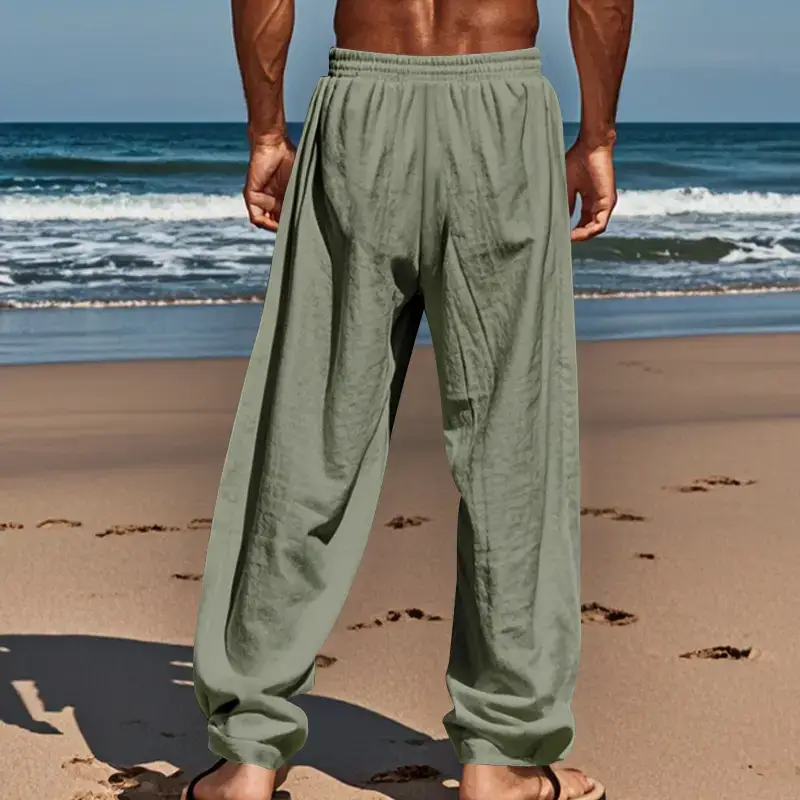 Men's White Hip-hop Casual Trousers Cotton Linen Loose Fit — feature 44