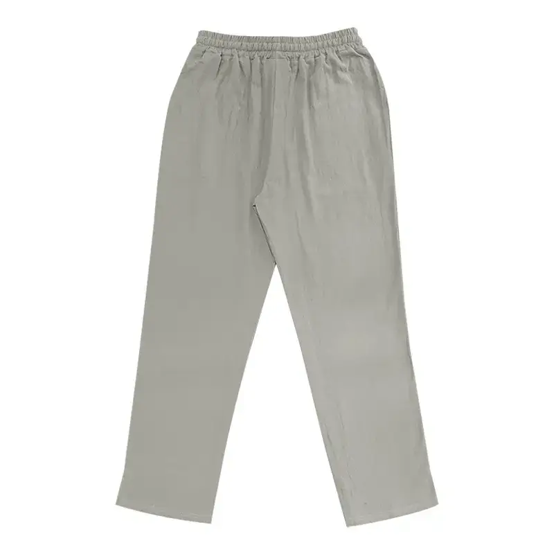 Men's White Hip-hop Casual Trousers Cotton Linen Loose Fit — feature 57