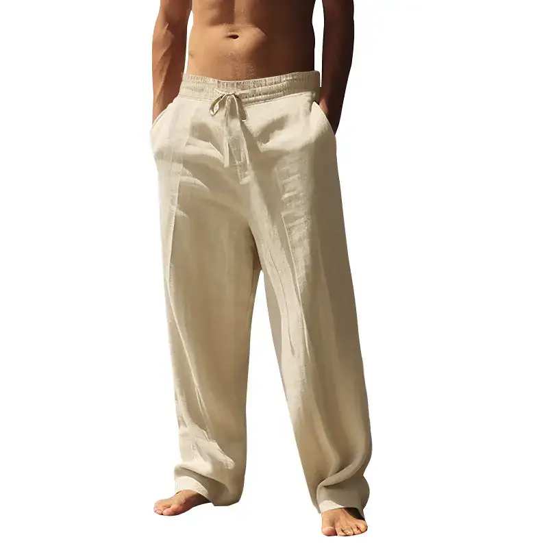 Men's White Hip-hop Casual Trousers Cotton Linen Loose Fit — feature 59