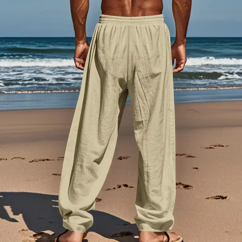 Men's White Hip-hop Casual Trousers Cotton Linen Loose Fit — feature 60