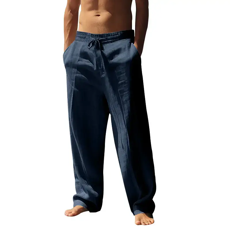 Men's White Hip-hop Casual Trousers Cotton Linen Loose Fit - Image 2
