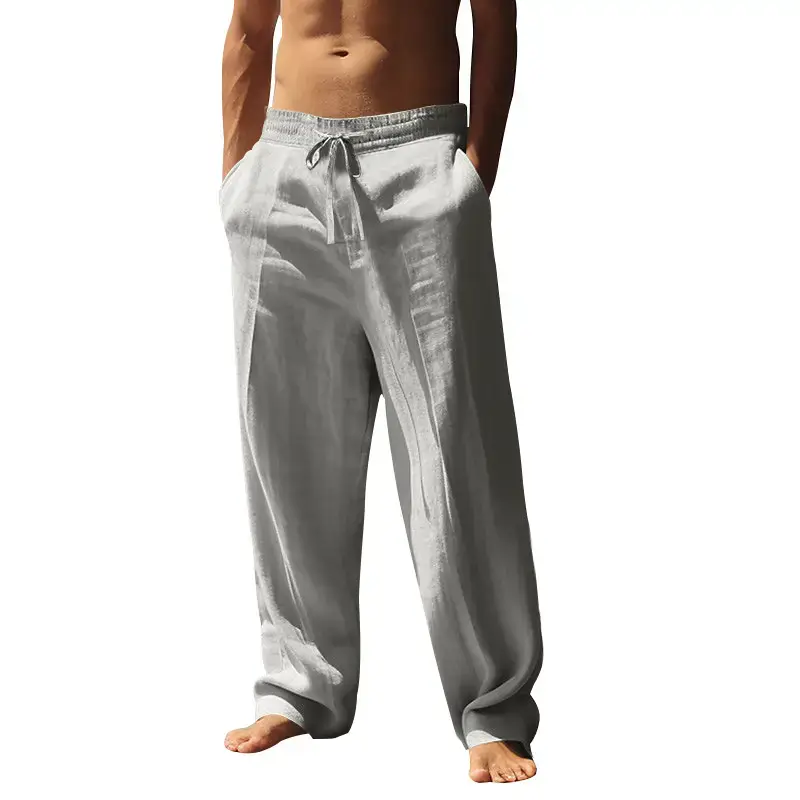 Men's White Hip-hop Casual Trousers Cotton Linen Loose Fit - Image 5
