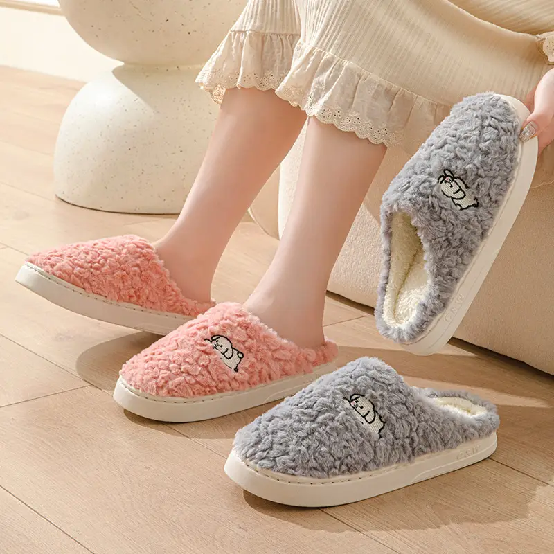 Autumn and Winter Cotton Slippers Women's Shit-feeling Plush Cartoon Couple's Home Room with Velvet Warm Moon Shoes for Men - Image 7